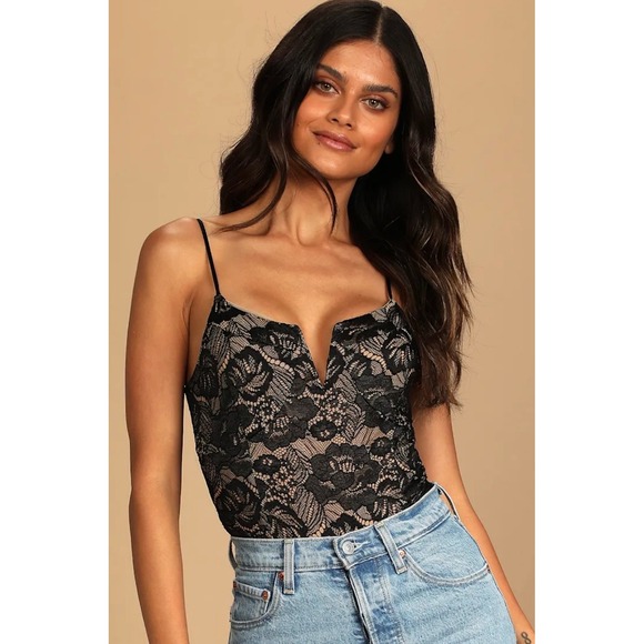 Unbranded Tops - Lulus Floral Lace Romantic Chic Feminine Bodysuit Thong Snap Closure Women S